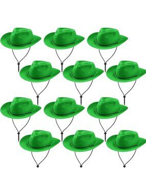 Men's Green Plastic Felt Wide Brimmed Western Cowgirl Cowboy Hat 12 Pieces